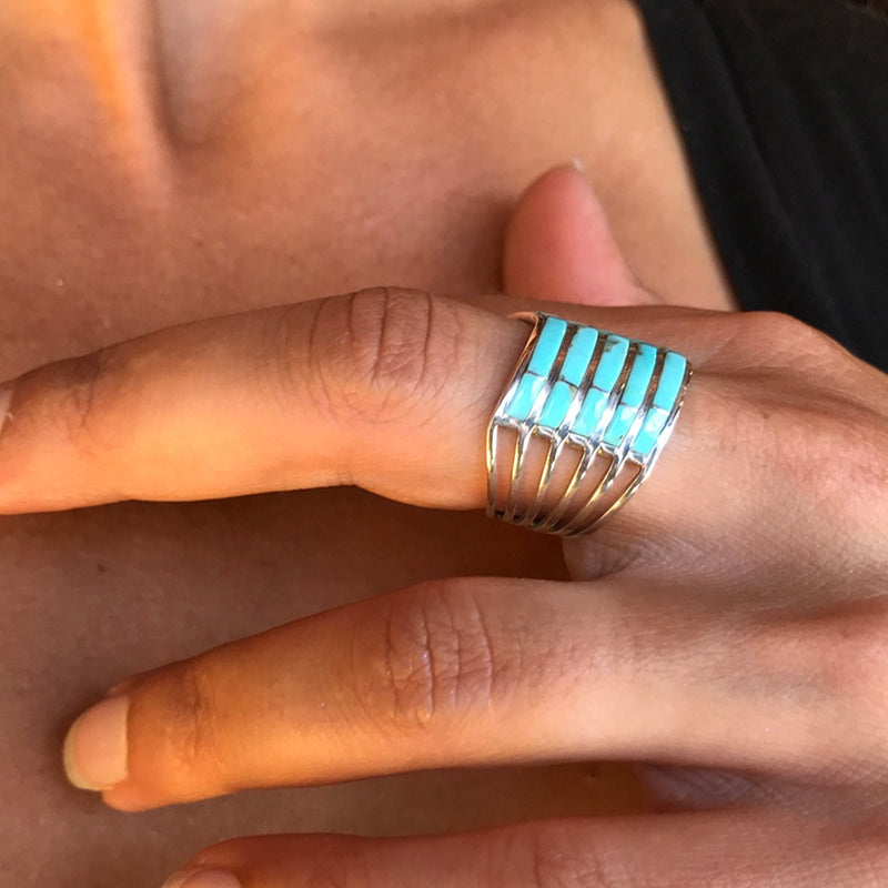 Zuni Inlay Turquoise Ring