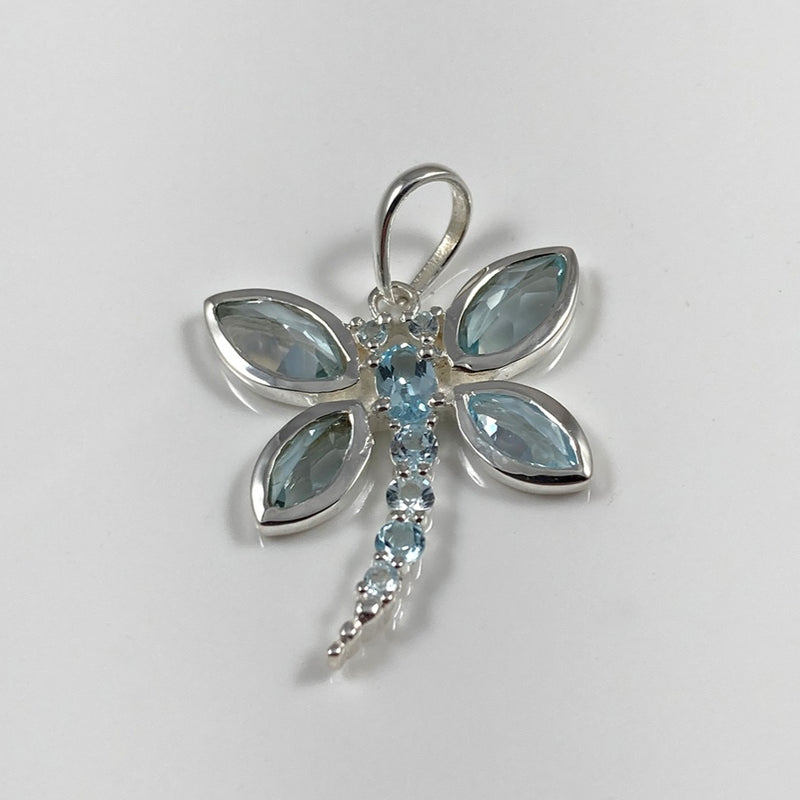 Faceted Blue Topaz Dragonfly Pendant