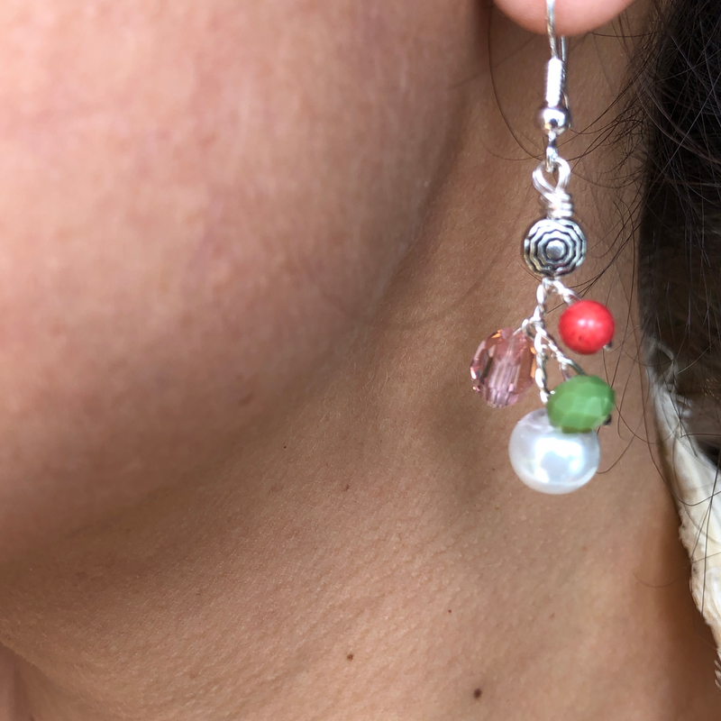 Branch Earrings- Pink, Green, & White