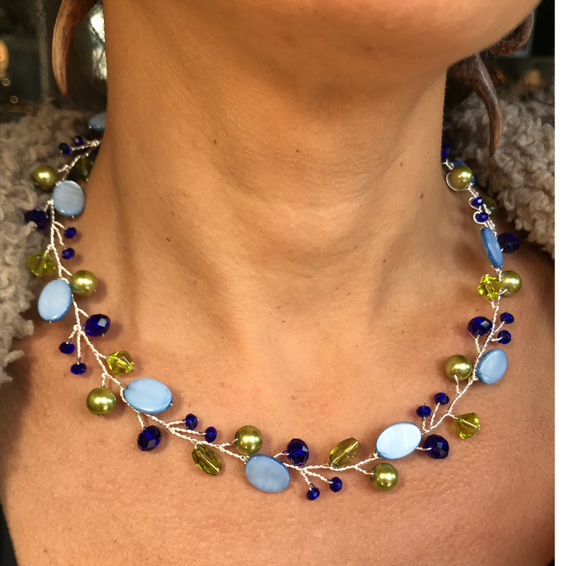 Branch Necklace- Purple, Green, & Light Blue