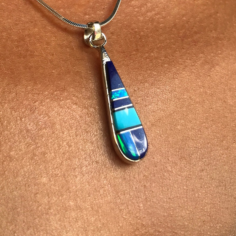 Lapis, Opal & Turquoise Inlaid Pendant