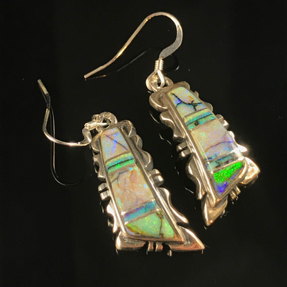 Spider Web Opal Zuni Inlay Earrings