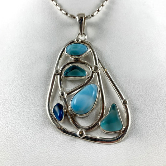 Larimar, Sea Glass & Sterling Silver Pendant