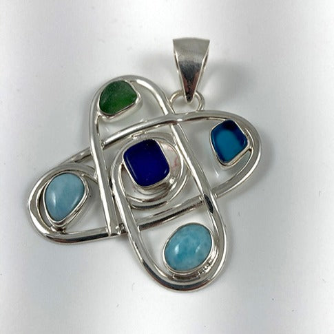 Larimar, Sea Glass & Sterling Silver Pendant