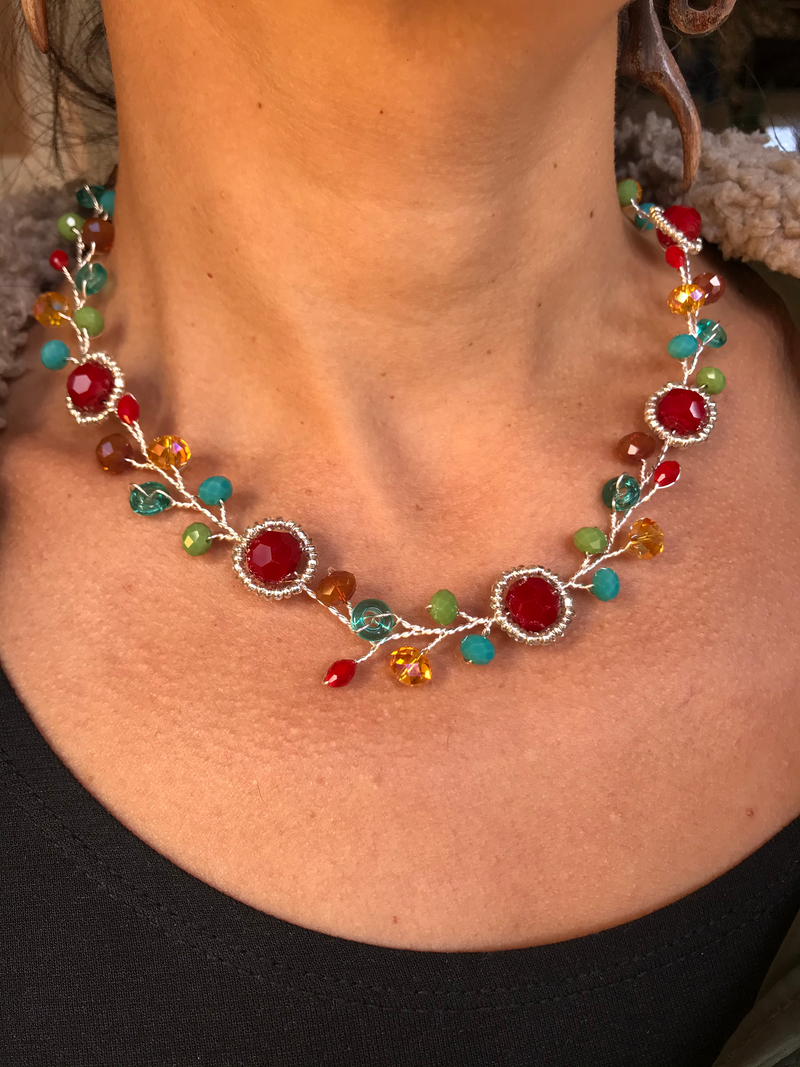 Branch Necklace- Red, Turquoise, Green & Yellow