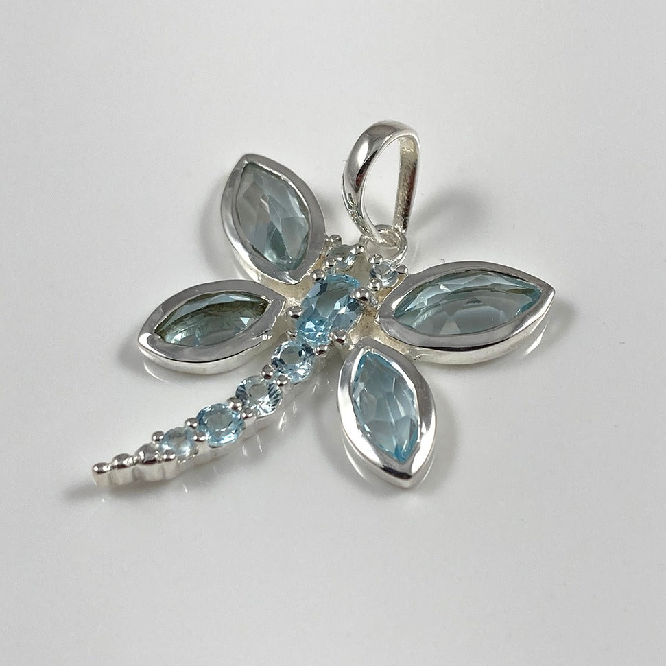 Faceted Blue Topaz Dragonfly Pendant