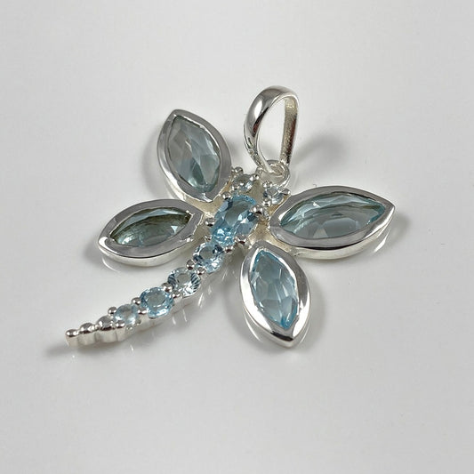 Faceted Blue Topaz Dragonfly Pendant