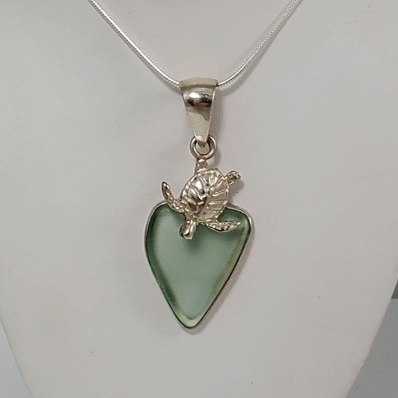 Light Green Sea Glass & Sterling Silver Pendant