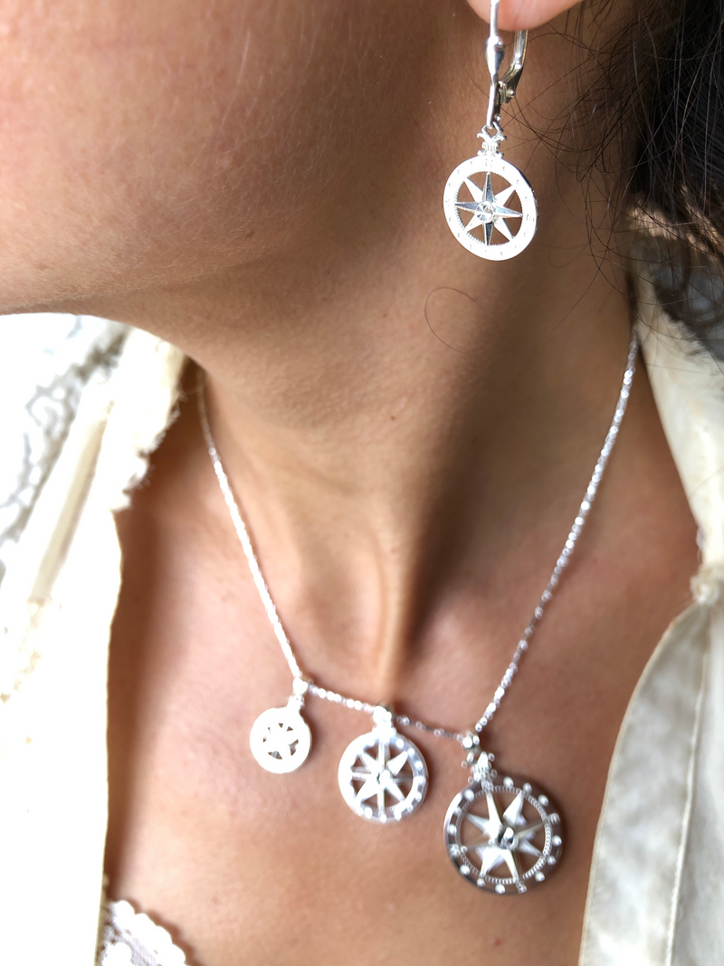 Earrings- Sterling Silver Compass Rose