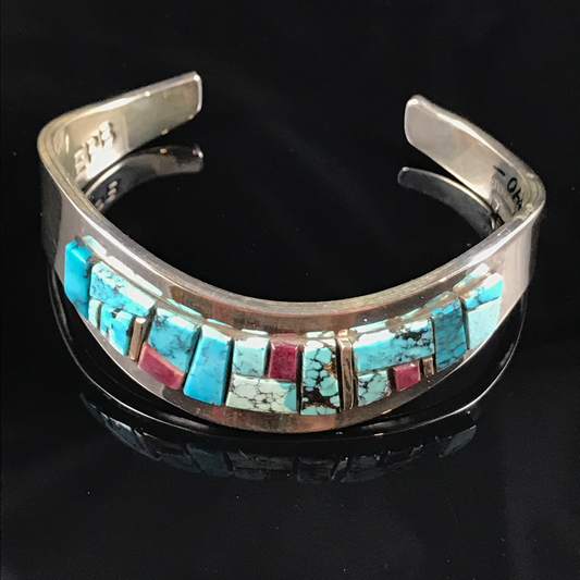 Zuni Inlaid & Sterling Silver Cuff Bracelet