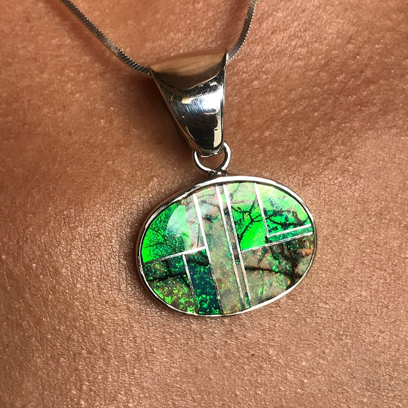 Spiderweb Opal Inlaid Pendant
