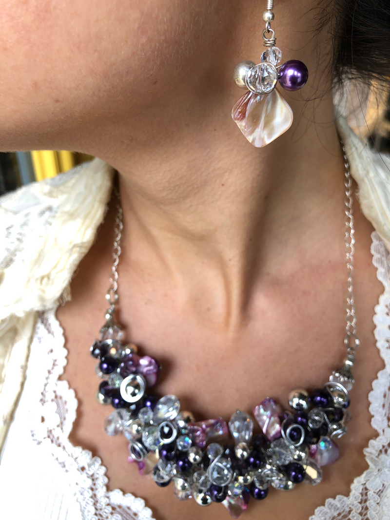 Earrings- Violet, Crystal, & Chrome