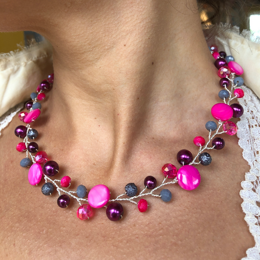 Branch Necklace- Fuchsia & Purple