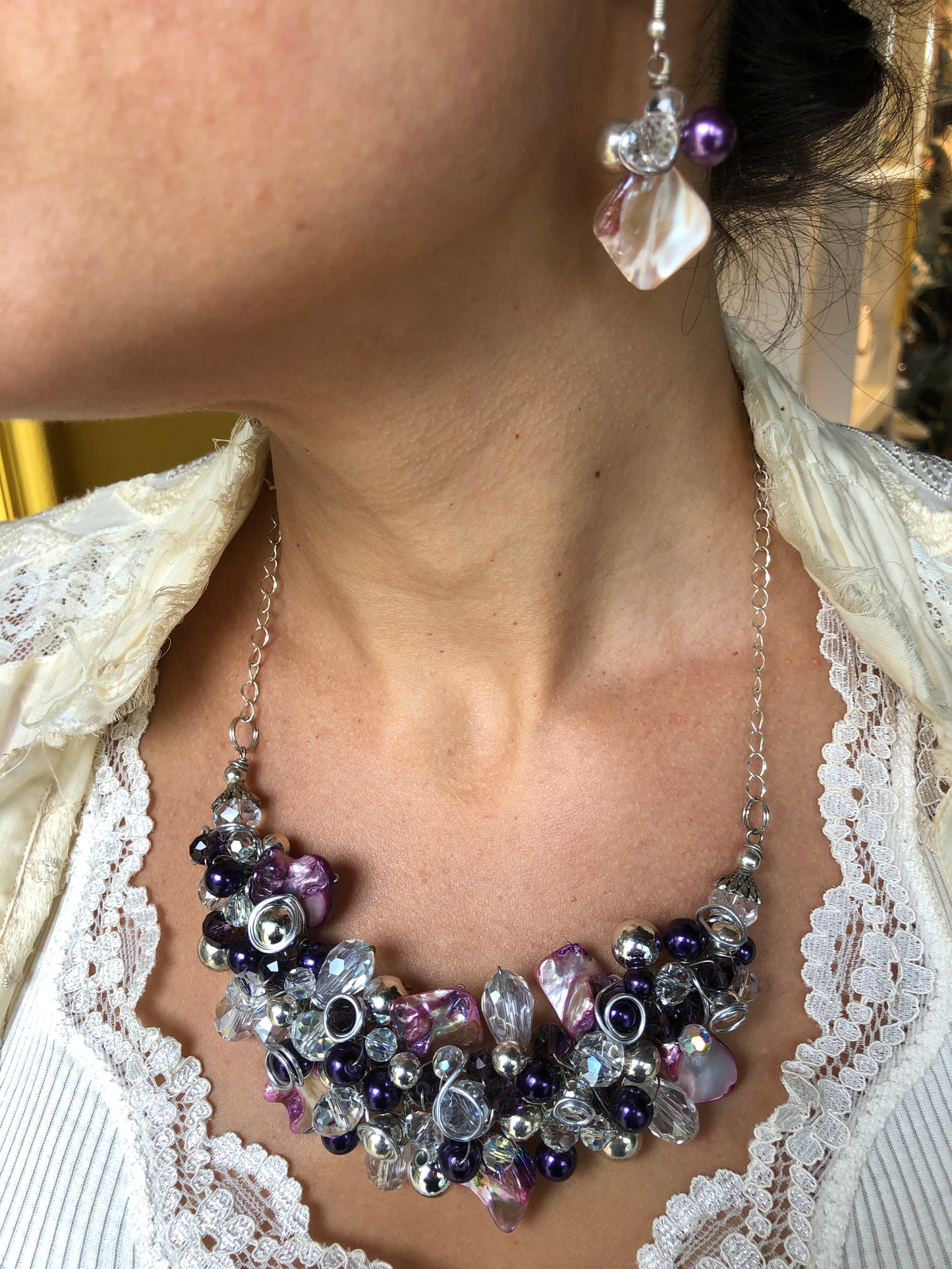 Necklace- Violet, Crystal, & Chrome