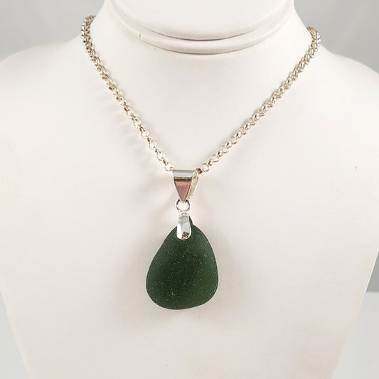 Deep Green Sea Glass Pendant