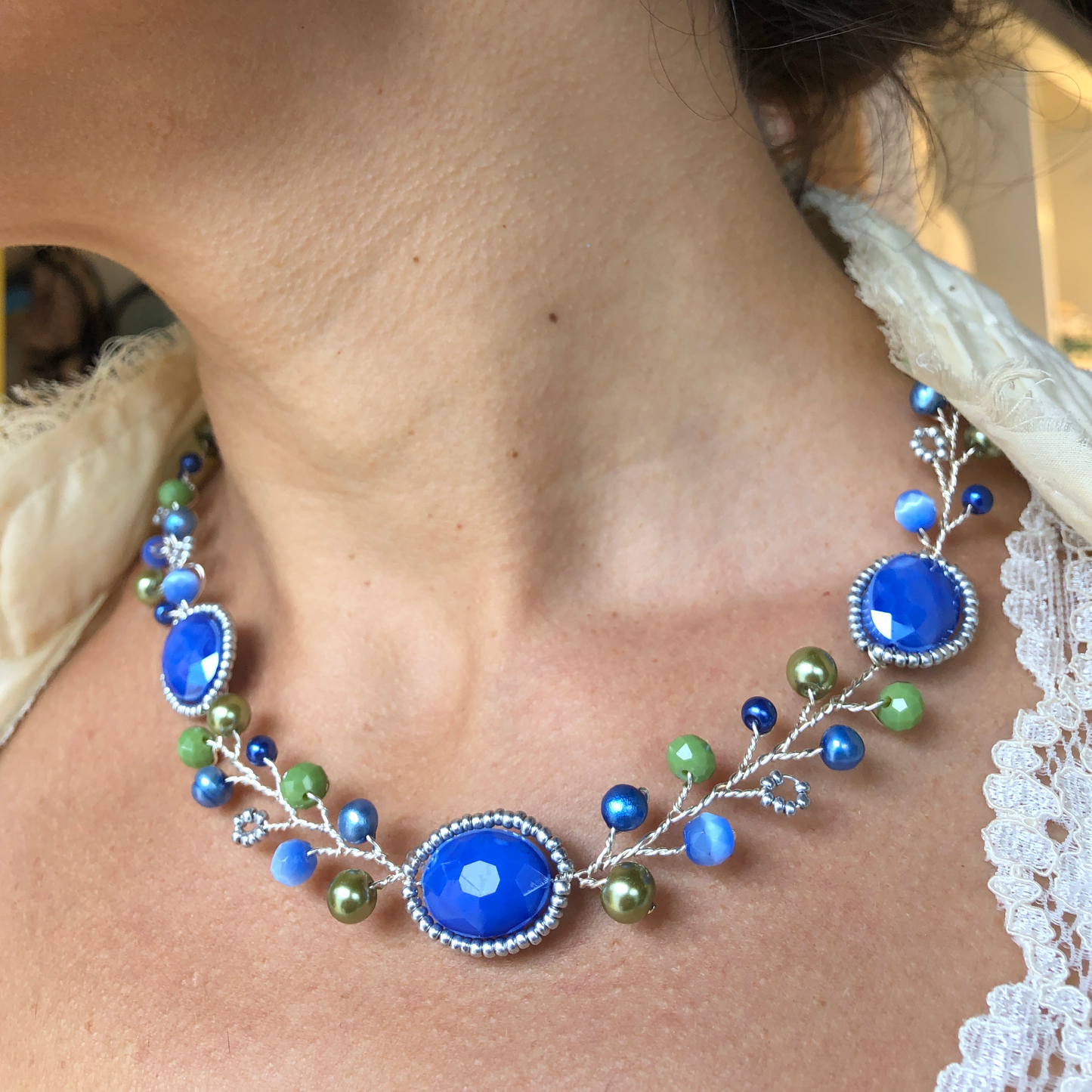 Branch Necklace- Cobalt & Green