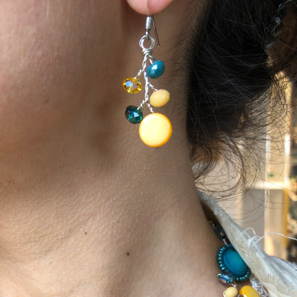 Branch Earrings- Teal & Yellow