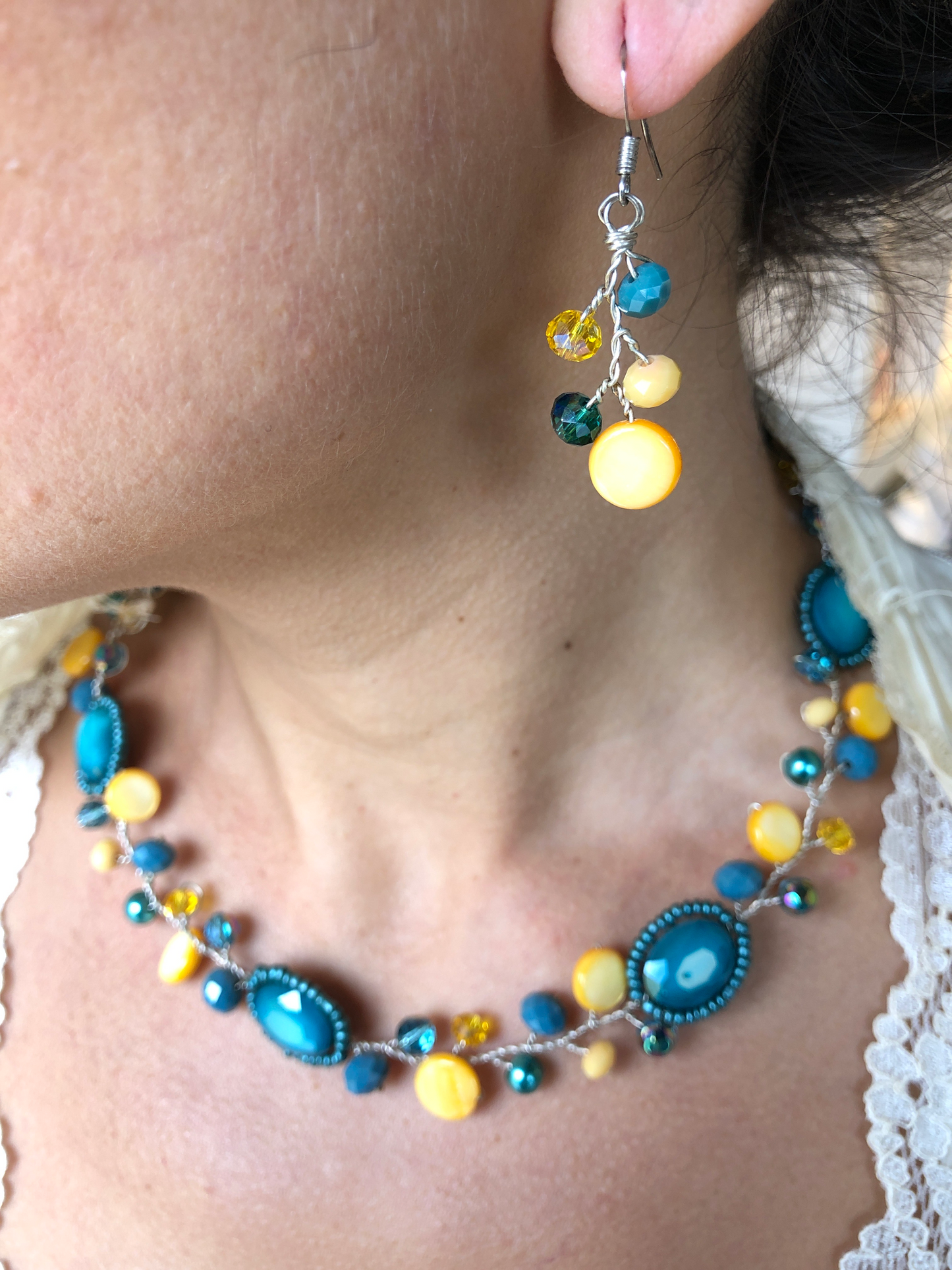 Branch Earrings- Teal & Yellow