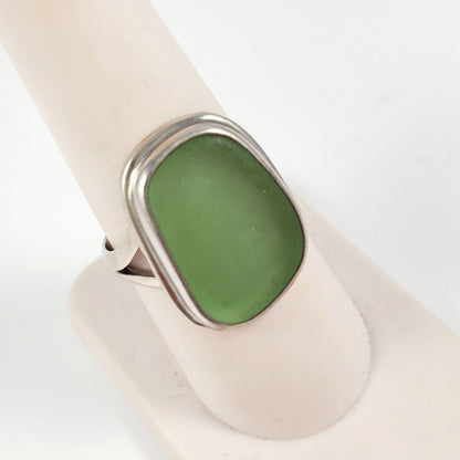 Green Sea Glass & Sterling Silver Ring