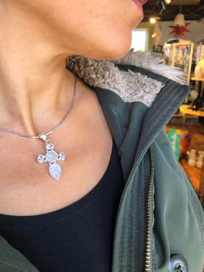 Moonstone & Cubic Zirconia Cross Pendant