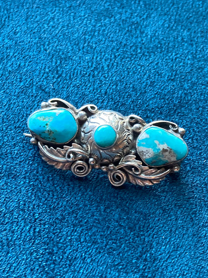 Turquoise & Sterling Silver Brooch