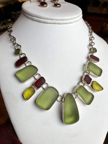 Beautiful and Genuine Red & Green Sea Glass Necklace