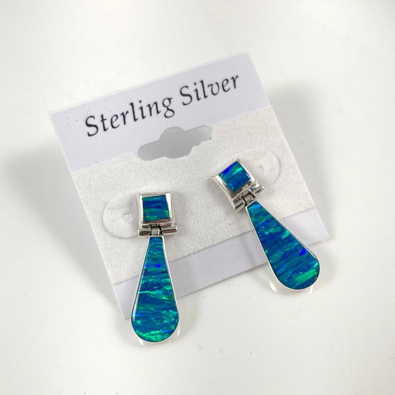 Lab Opal & Sterling Silver Earrings