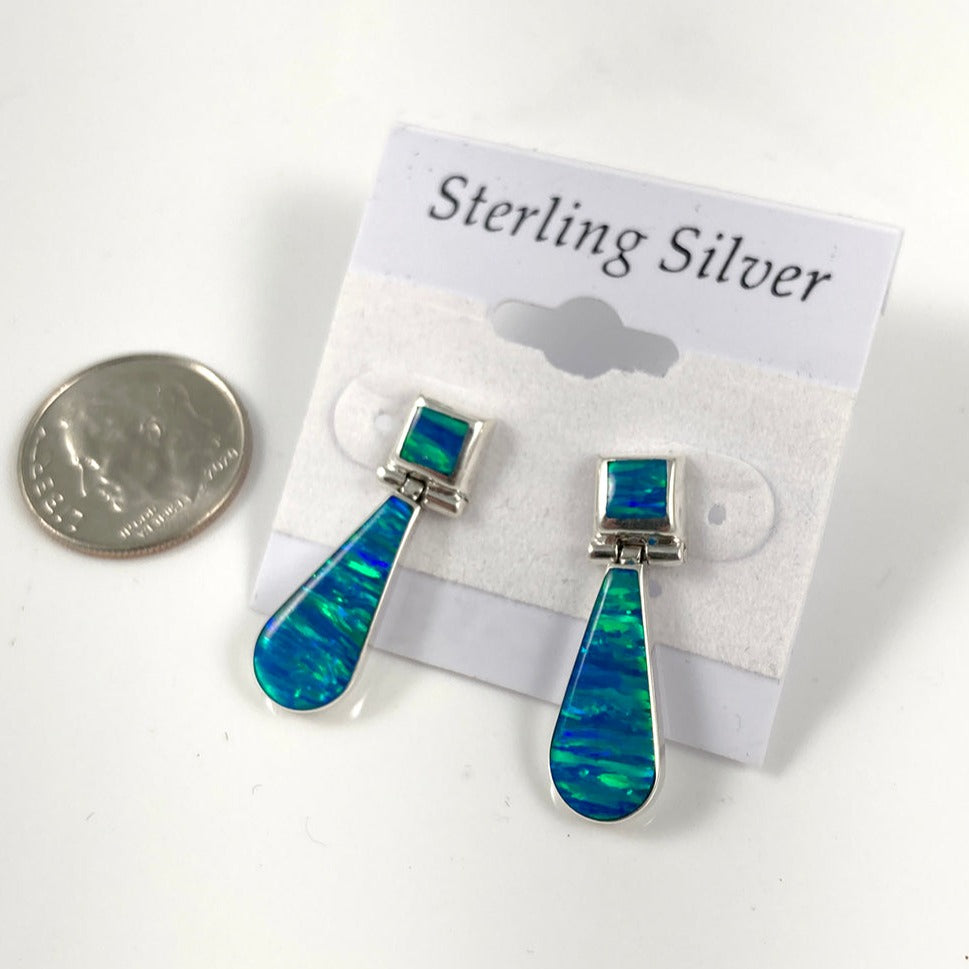 Lab Opal & Sterling Silver Earrings