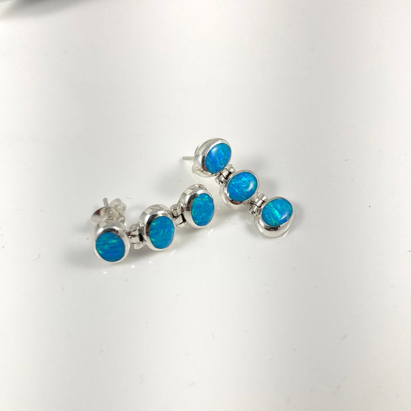 Lab Opal & Sterling Silver Earrings
