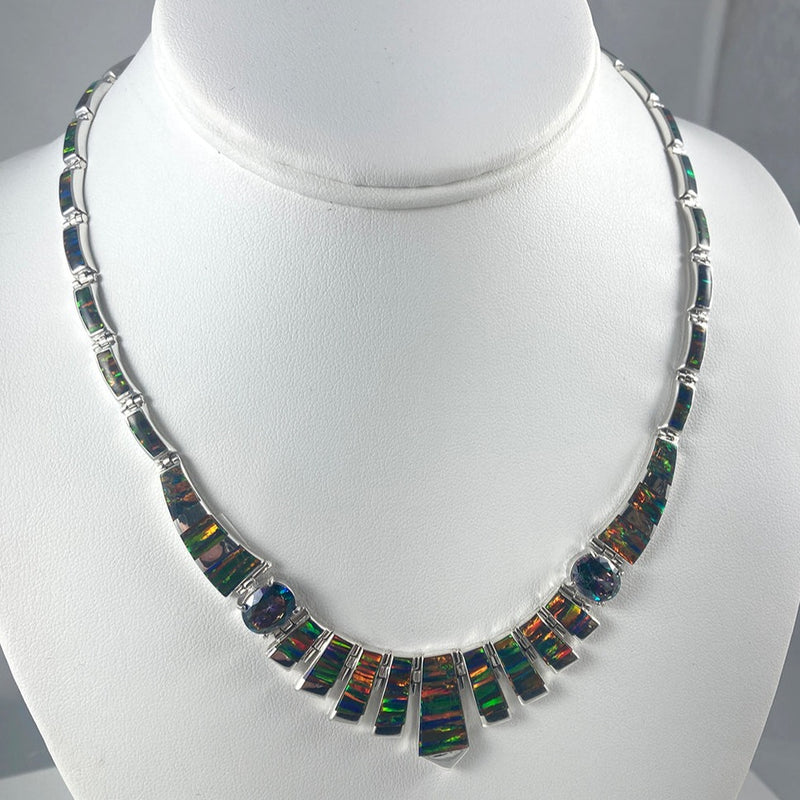 Lab Opal & Mystic Topaz set in Sterling Silver Necklace