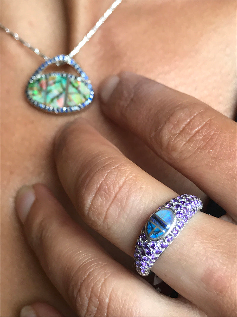Spiderweb Opal & Cubic Zirconia Inlay Ring