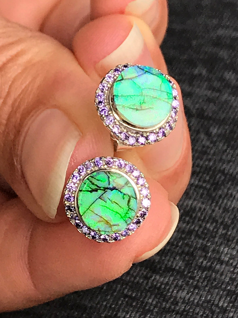 Spiderweb Opal Inlay Stud Earrings