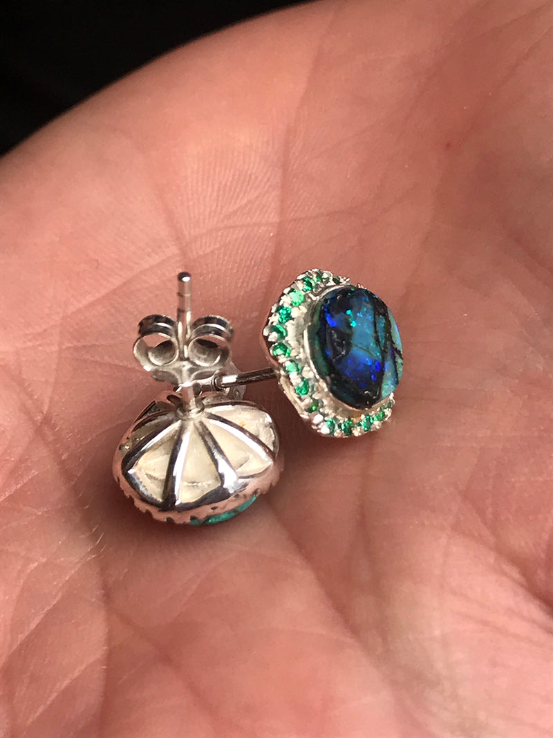 Spiderweb Opal Inlay Stud Earrings