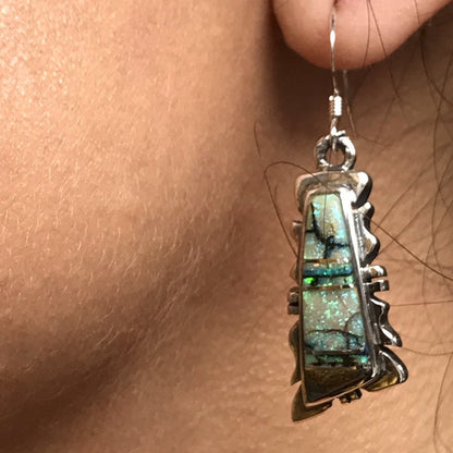 Spider Web Opal Zuni Inlay Earrings