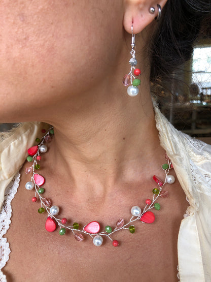 Branch Necklace- Pink, Green, & White