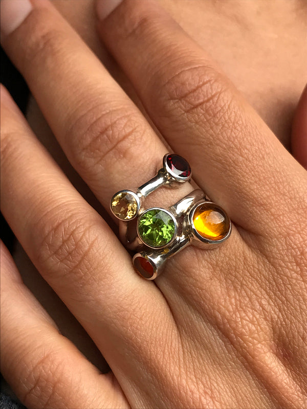 Garnet Citrine Amber Paradot Ring
