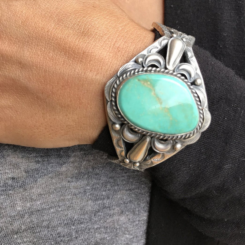 Turquoise & Sandcast Sterling Silver Bracelet