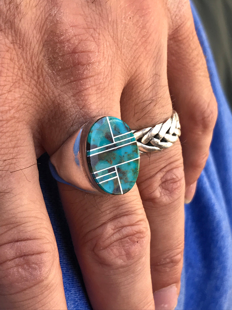 Men's Sterling Silver & Zuni Inlayed Ring