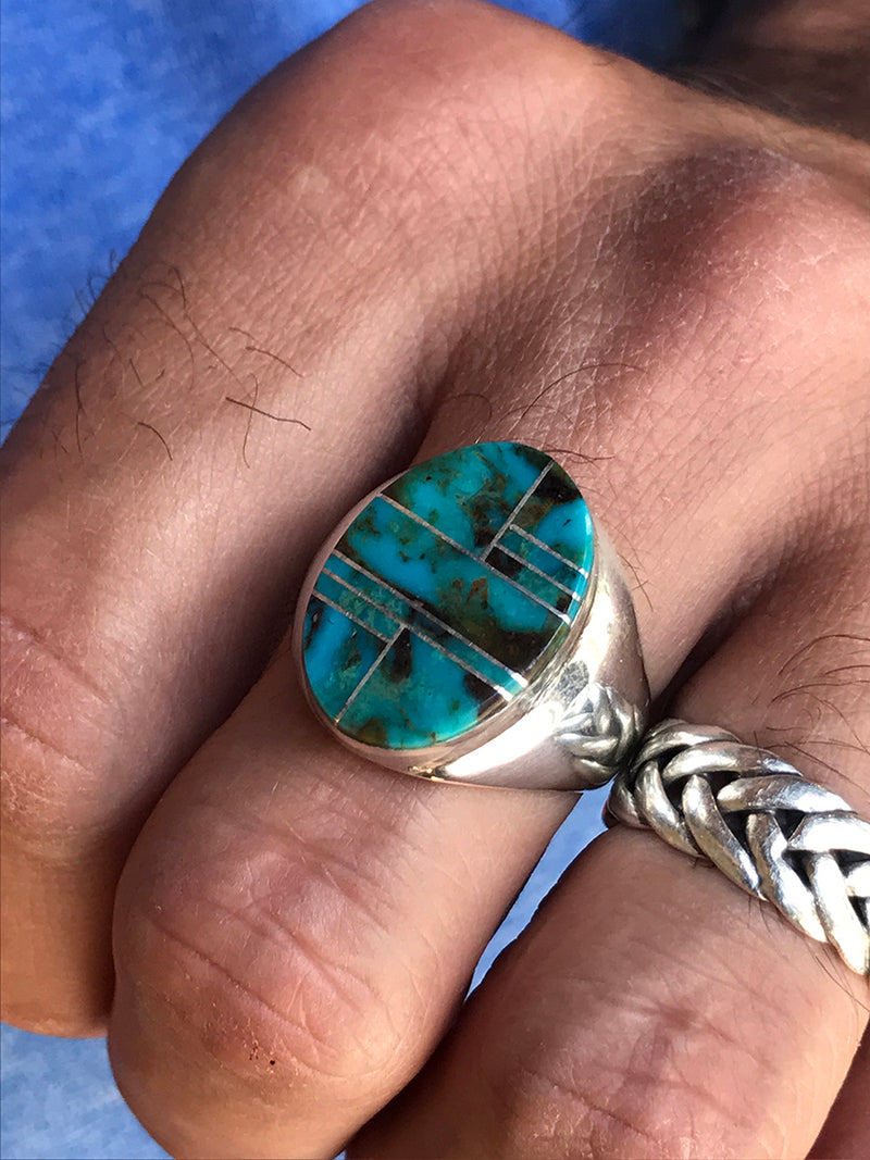Men's Sterling Silver & Zuni Inlayed Ring