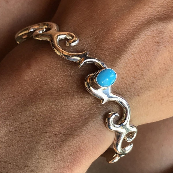 Sandcast Sterling Silver & Turquoise Bracelet