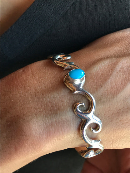 Sandcast Sterling Silver & Turquoise Bracelet