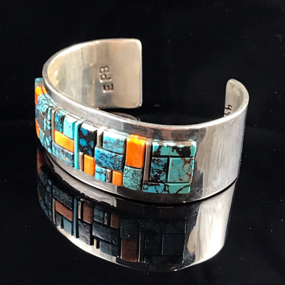 Inlayed Sterling Silver Cuff Bracelet