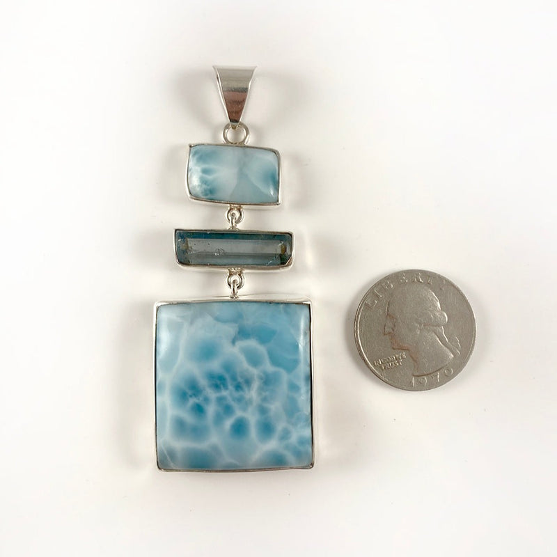 Larimar, Tourmaline, and Sterling Silver Pendant