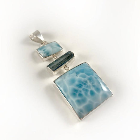 Larimar, Tourmaline, and Sterling Silver Pendant