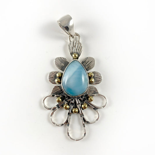 Two-tone Larimar & Sterling Silver Pendant