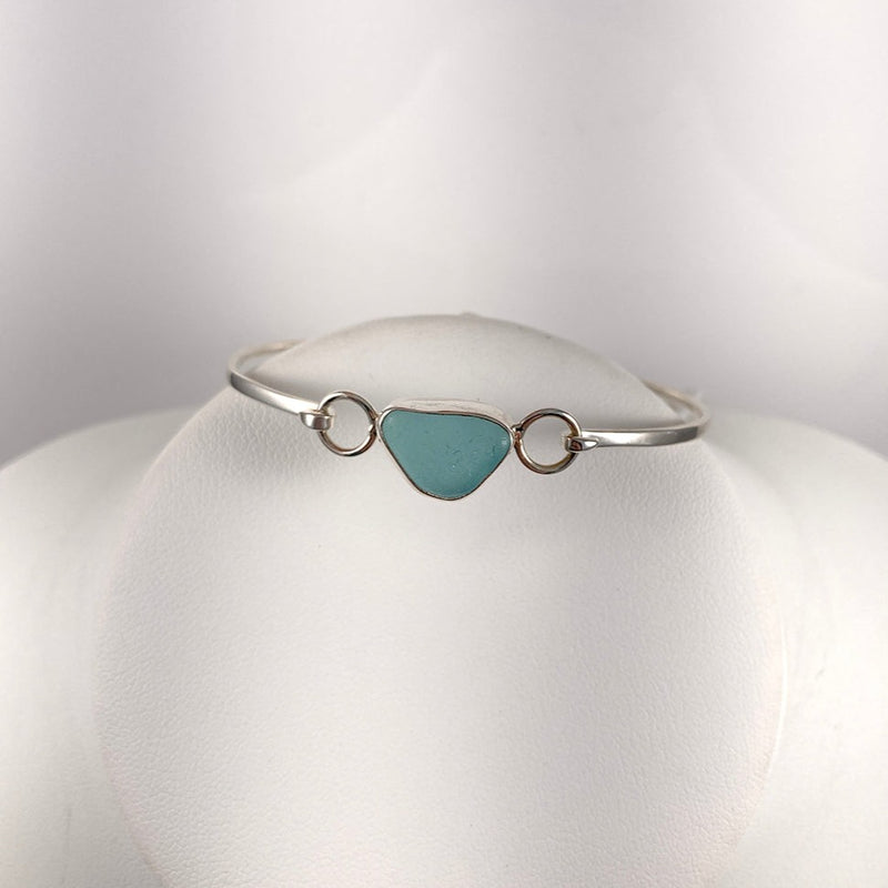 Aqua Sea Glass & Sterling Silver Infinity Drop Earrings