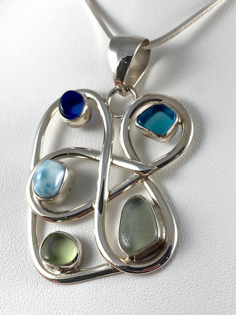 Sea Glass, Larimar & Sterling Silver Pendant