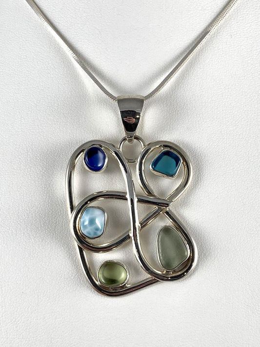 Sea Glass, Larimar & Sterling Silver Pendant