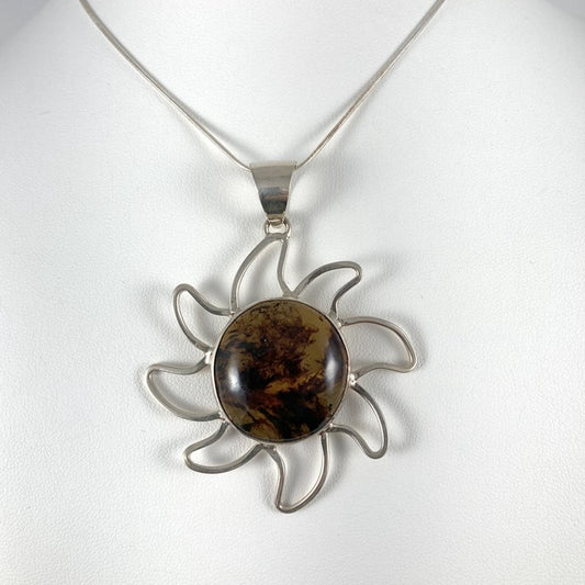 Amber & Sterling Silver Sun Pendant