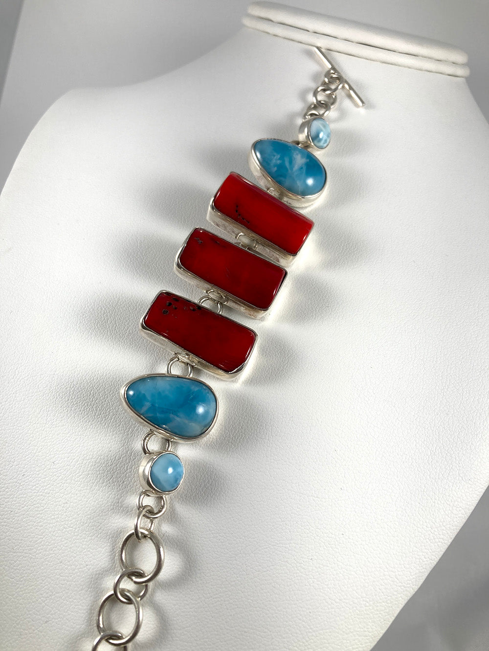 Bamboo Coral, Larimar & Sterling Silver Bracelet